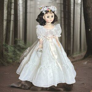 Madame Alexander Elise Bridesmaid Brunette Brown Eyes White Dress Flowers RARE